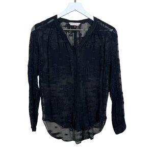 Rebecca Taylor Womens Black Sheer Button Front Silk Textured Blouse size 2